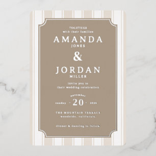 Elegantes Taupe Vintage Streifenmuster Folieneinladung