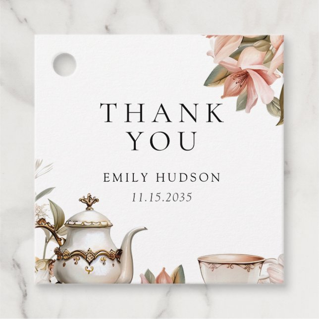 Elegantes Tea Party Brautparty Geschenkanhänger (Vorderseite)