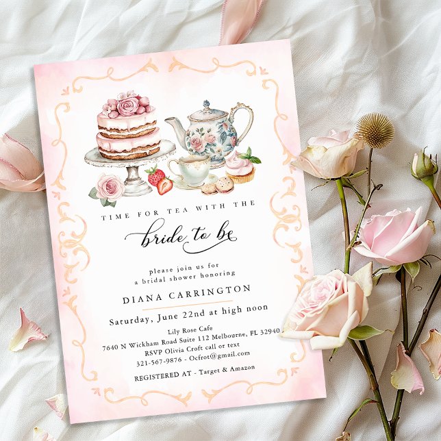 Elegantes Tea Party Brautparty - Rosa Blüte Einladung (Bridal Shower Invite)