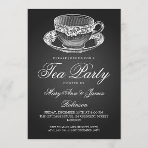 Elegantes Tea Party Vintag Tee-Cup Black Einladung
