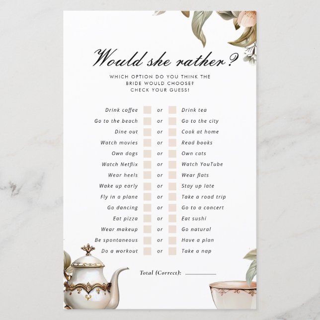 Elegantes Tea Party würde eher Bridal spielen (Vorderseite)