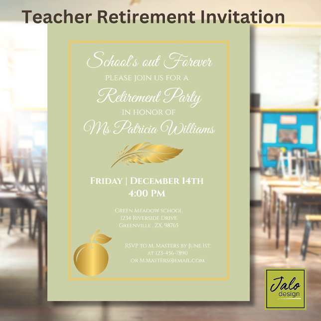 Elegantes Teachers Golden Pastel Retirement Party Einladung (Von Creator hochgeladen)