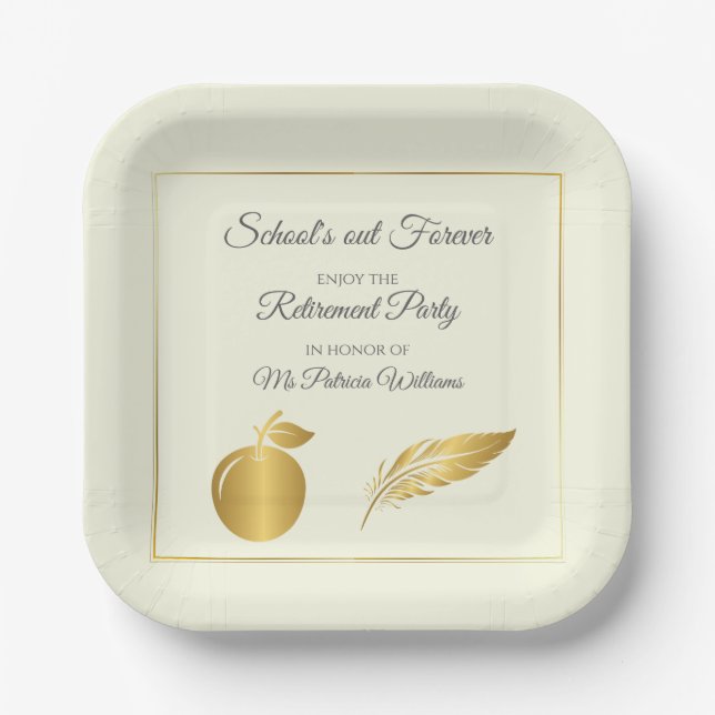 Elegantes Teachers Golden Pastel Retirement Party Pappteller (Vorderseite)
