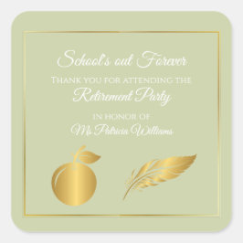 Elegantes Teachers Golden Pastel Retirement Party Quadratischer Aufkleber