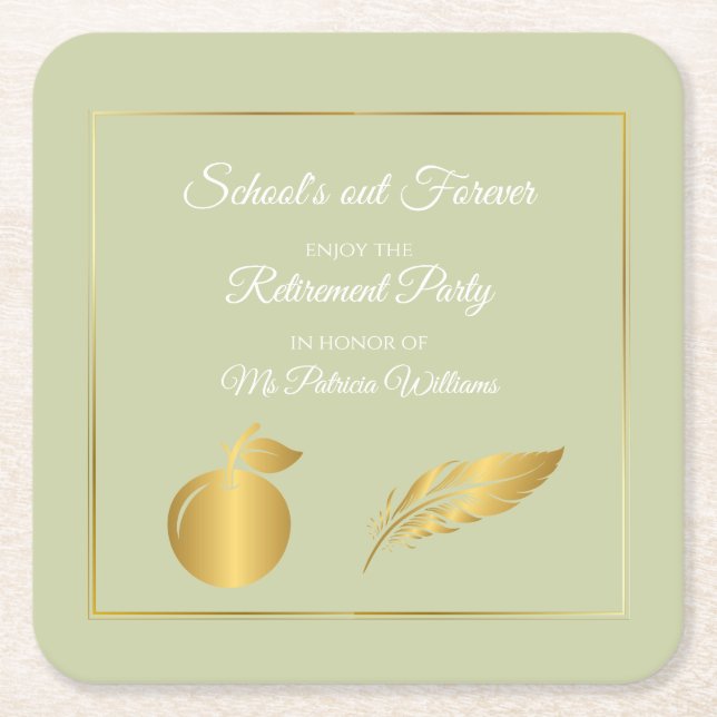 Elegantes Teachers Golden Pastel Retirement Party Rechteckiger Pappuntersetzer (Vorderseite)