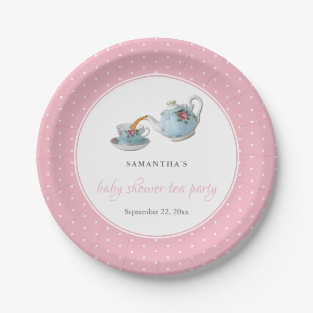 Elegantes Teacups Baby Dusche Tee Party Pappteller (Vorderseite)
