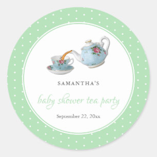 Elegantes Teacups Baby Dusche Tee Party Runder Aufkleber