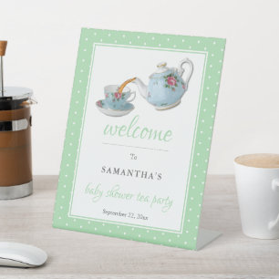 Elegantes Teacups Baby Dusche Tee Party Willkommen Sockelschild
