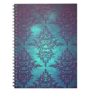 Elegantes Teal- bis Lila-Damaskusmuster Notizblock