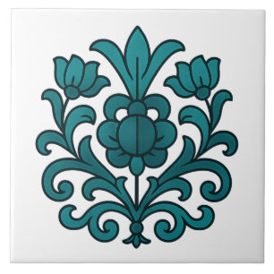 Elegantes Teal-Blumen-Mandala-Buntglas  Fliese