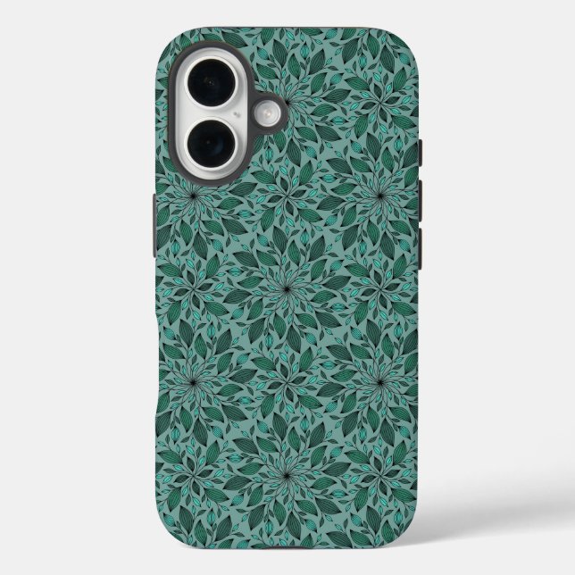 Elegantes Teal-Blumenmuster mit Blatt-Mandala  Case-Mate iPhone Hülle (Rückseite)