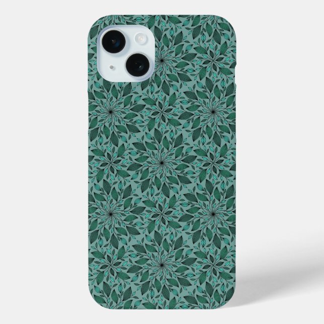 Elegantes Teal-Blumenmuster mit Blatt-Mandala  Case-Mate iPhone Hülle (Rückseite)