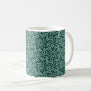 Elegantes Teal-Blumenmuster mit Blatt-Mandala Kaffeetasse