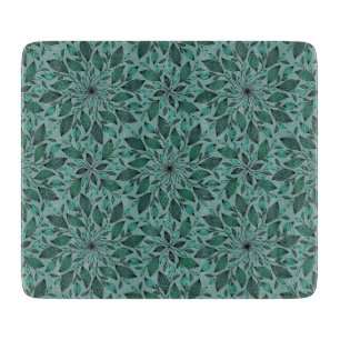 Elegantes Teal-Blumenmuster mit Blatt-Mandala  Schneidebrett