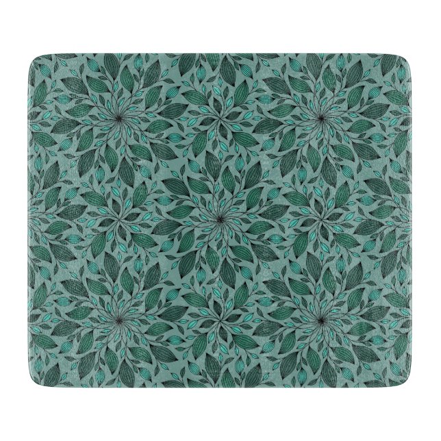 Elegantes Teal-Blumenmuster mit Blatt-Mandala  Schneidebrett (Vorderseite)