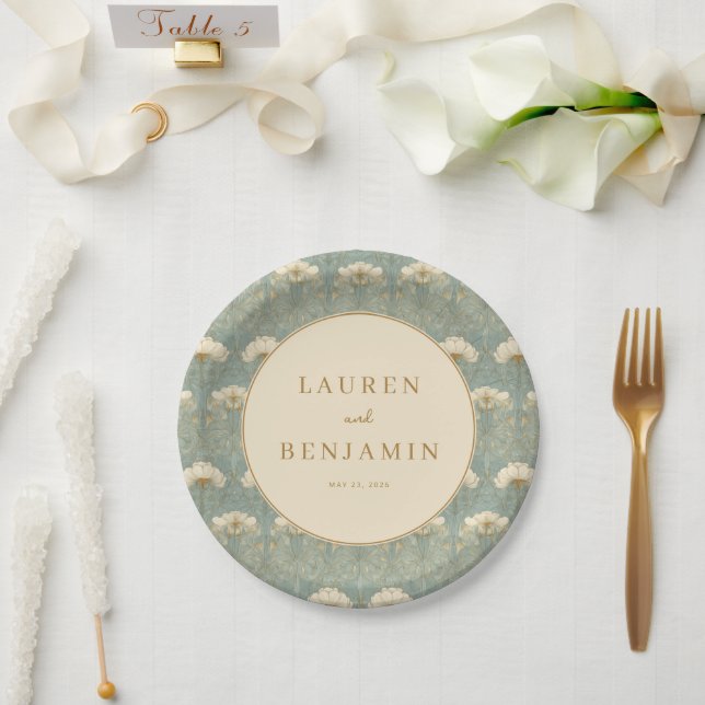 Elegantes Teal-Blütenmuster Pappteller (Hochzeit)