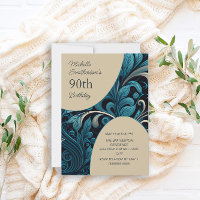 Elegantes Teal-Gold-Blumenmotiv 90. Geburtstag