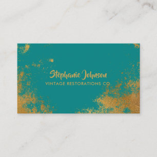 Elegantes Teal-Gold-Grunge-Vintage-Design Visitenkarte