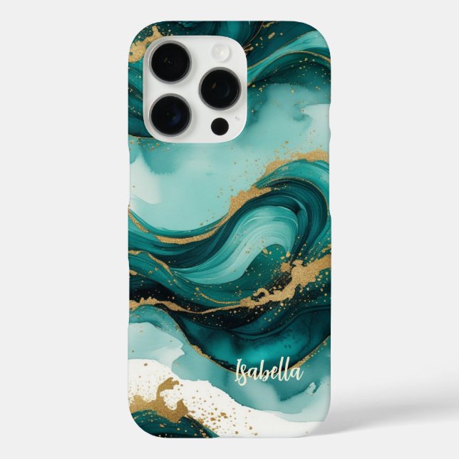 Elegantes Teal-Gold-Wasserfarben-Case Case-Mate iPhone Hülle (Rückseite)