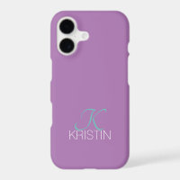 Elegantes Teal-Schriftmonogramm & Name, Lavendel