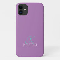 Elegantes Teal-Schriftmonogramm & Name, Lavendel