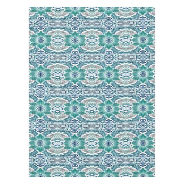 Elegantes Teal- und Blaubarock-Blumenmuster Tischdecke (Vorderseite)