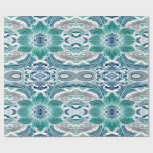 Elegantes Teal- und Blaublütenmuster im Barockstil Geschenkpapier