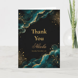 Elegantes Teal- und Gold-Alcohol-Ink-Sweet-Sixteen Dankeskarte