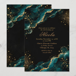 Elegantes Teal- und Gold-Alcohol-Ink-Sweet-Sixteen Einladung