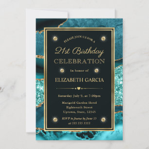 Elegantes Teal- und Gold-Glitter-Achat 21. Geburts Einladung