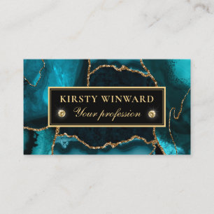 Elegantes Teal- und Gold-Glitter-Marmor-Achat Visitenkarte