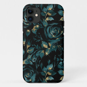 Elegantes Teal- und Goldrosen-Blumenmuster Case-Mate iPhone Hülle