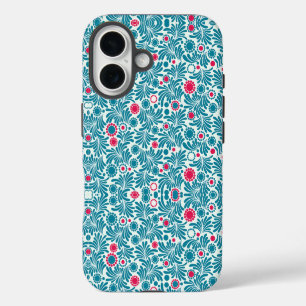 Elegantes Teal- und Magenta-Blattmuster iPhone 16 Hülle