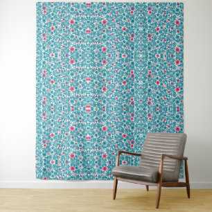 Elegantes Teal- und Magenta-Blattmuster Wandteppich