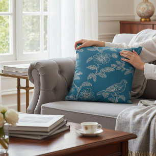 Elegantes Teal-Vogel-Blumen-Toile-Akzentsch枕 Kissen