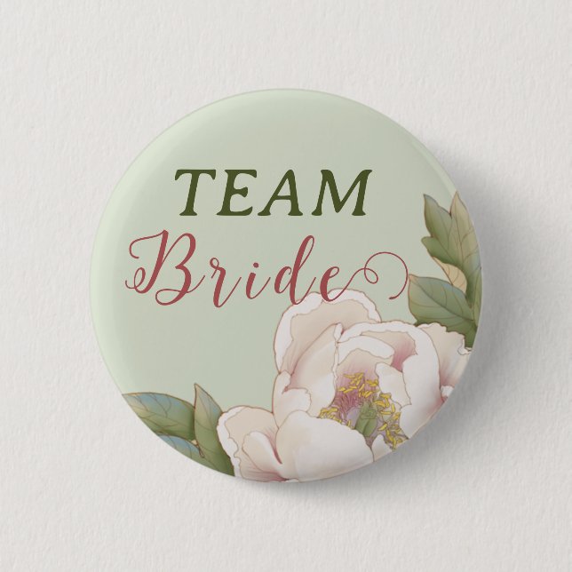 Elegantes Team Bride Sage und Blush Pink Floral Button (Vorderseite)