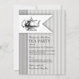 Elegantes Tee-Ticking Stripe Babydusche Tee Party Einladung