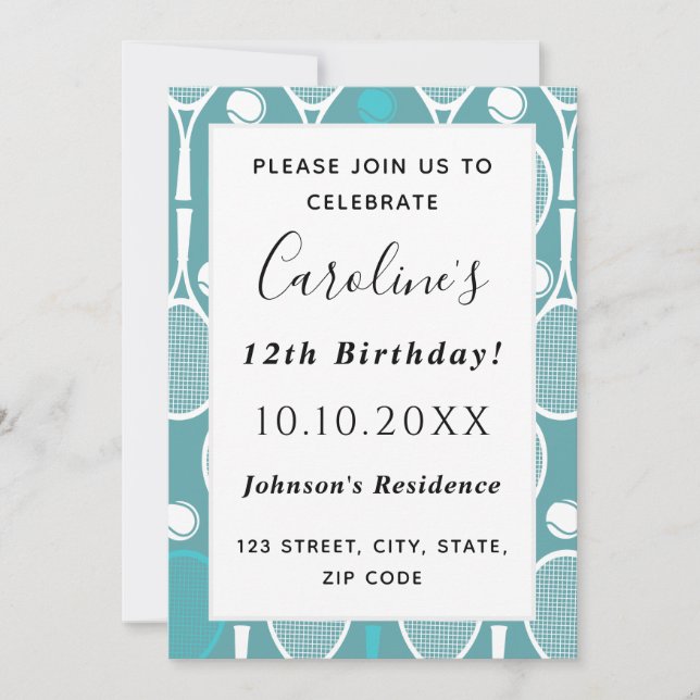 Elegantes Tennis Rackets & Balls Hübsches Sportthe Einladung (Vorderseite)