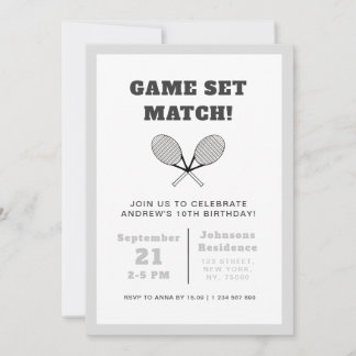 Elegantes Tennis Thema Kinder Geburtstagsparty Gra Einladung