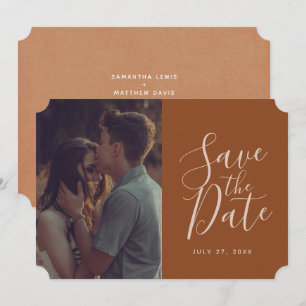 Elegantes Terracotta Calligraphy Save the Date Fot Einladung