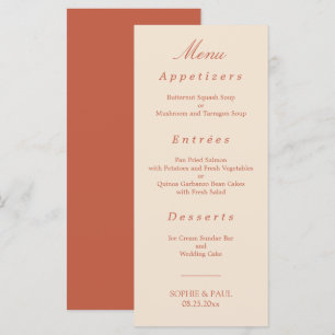 Elegantes Terracotta Script Wedding Menu Menükarte