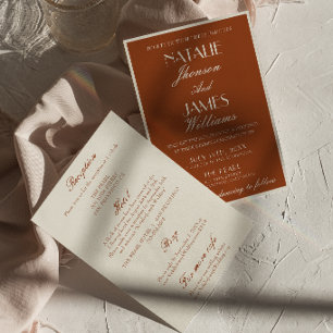 Elegantes Terrakotta-Braunorange All-in-One-Weddin Einladung