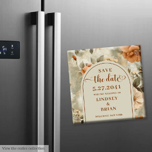 Elegantes Terrakotta Elfenbein Salbei Blumen "Save Magnet