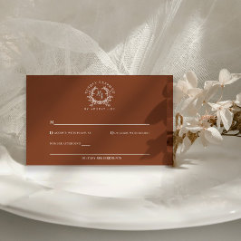Elegantes Terrakotta-Monogramm-Wappen-QR-Code-Hoch RSVP Karte