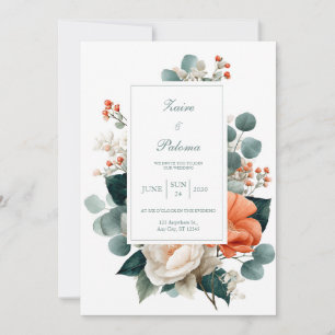 Elegantes Terrakotta Orange Eukalyptus Floral Einladung