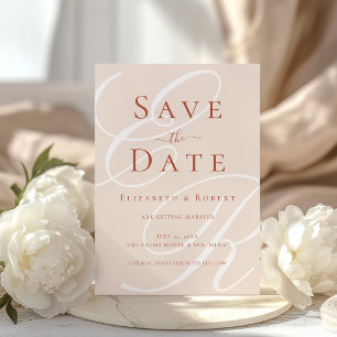 Elegantes Terrakotta- und Beige-Monogramm zur Hoch Save The Date