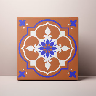 Elegantes Terrakotta- und blaues Blumen-Azulejo Fliese