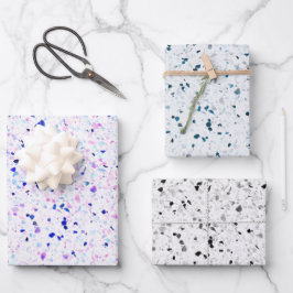 Elegantes Terrazzo Lila Aquamarines Schwarz-weißes Geschenkpapier Set