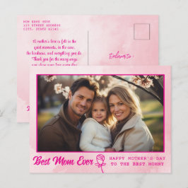 Elegantes Text Foto Muttertag Wasserfarbe Rosa Postkarte
