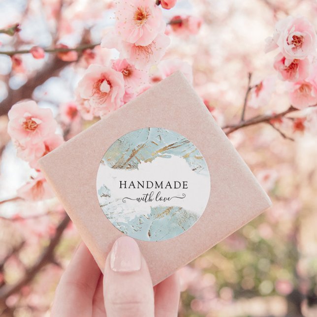 Elegantes Texturblau, handgefertigt mit Liebe Runder Aufkleber (Von Creator hochgeladen)